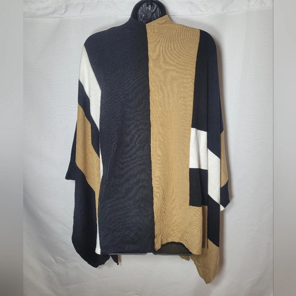 Parrish LA Stevie Neutral Color Block Poncho PA281 - Picture 3 of 7